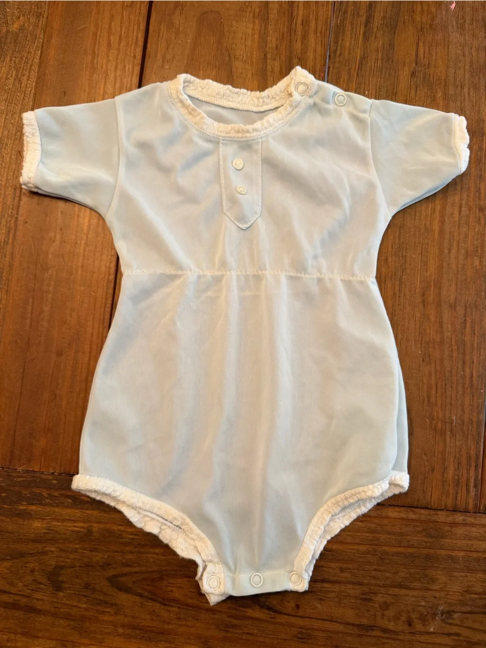Vintage Light Blue Baby One-Piece Bodysuit with Snap Closures